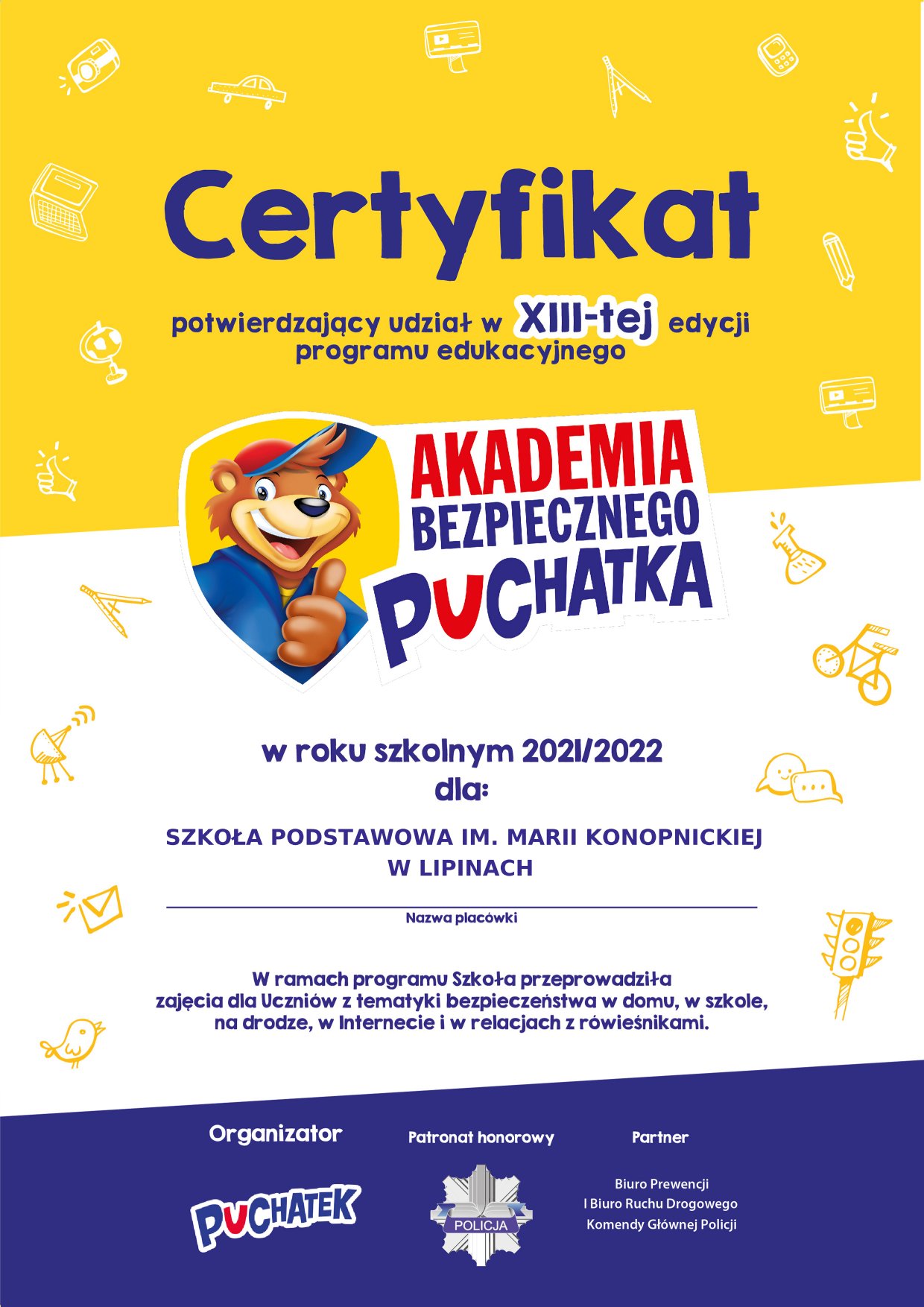 Certyfikat AKADEMII BEZPIECZNGO PUCHATKA