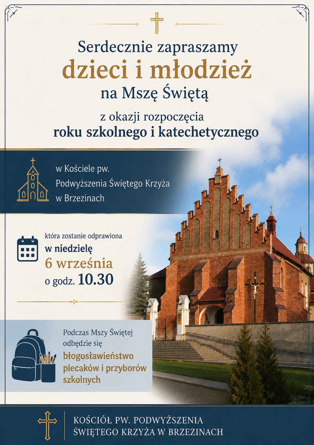 Zaproszenie na Mszę Świętą z okazji rozpoczęcia roku szkolnego i katechetycznego